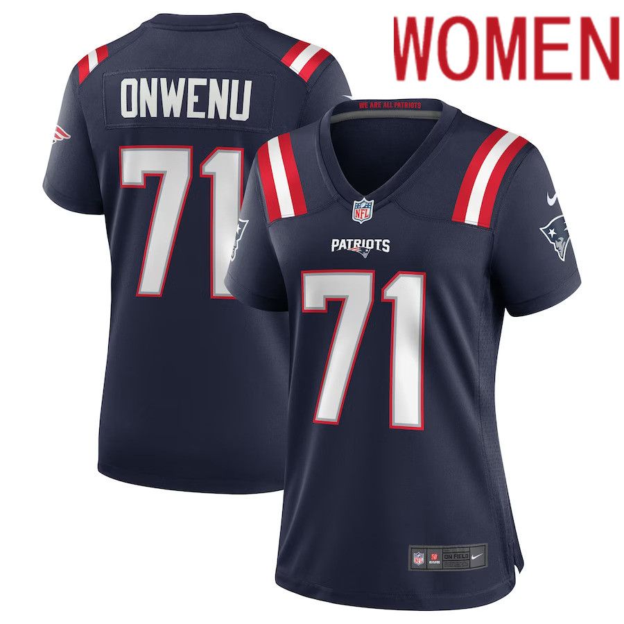 Women New England Patriots 71 Mike Onwenu Nike Navy Team Game NFL Jersey